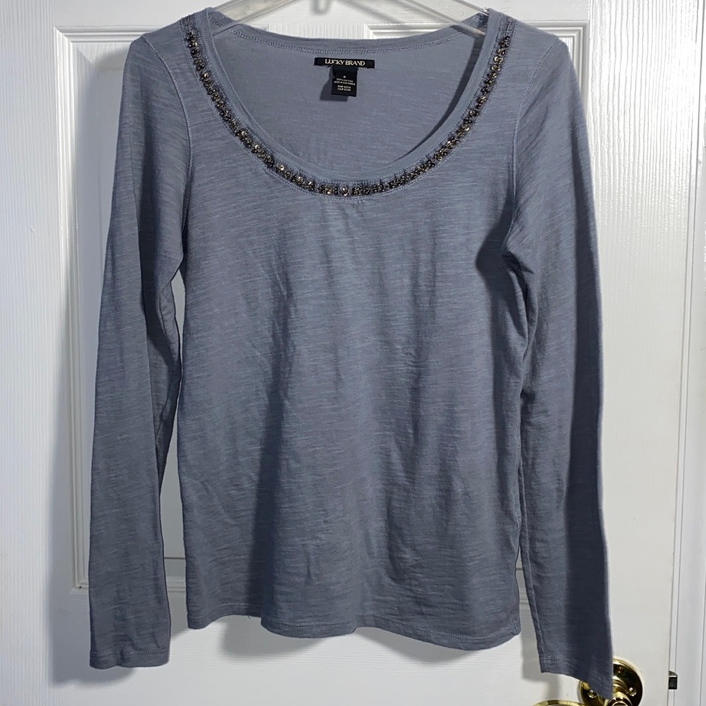 Lucky Brand Women’s Beaded Neckline Top Small
